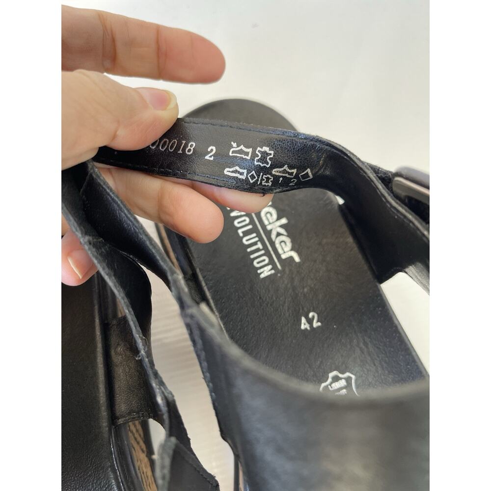 Rieker Womens Revolution Wedge Sandal Black Sz 42 Us 10.5 Leather - Picture 10 of 12